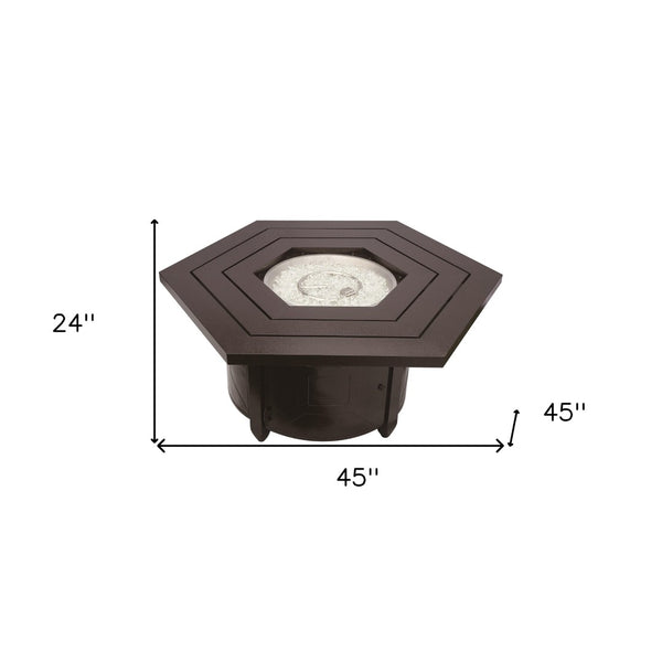 HomeRoots 40000 BTU 45" Bronze Aluminum Hexagon Fire Pit Table with Cover - Elegant Outdoor Heating Solution 479062