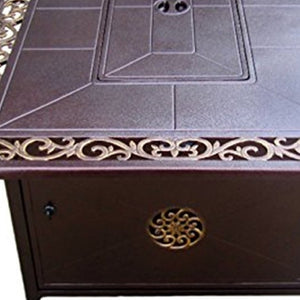 HomeRoots 42000 BTU 35" Bronze Aluminum Propane Fire Pit Table with Cover – Elegant Outdoor Heating Solution 479064