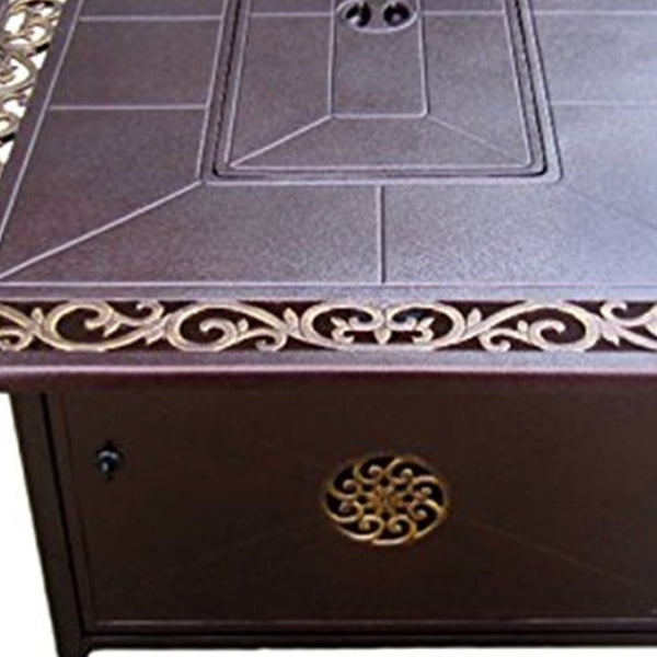 HomeRoots 42000 BTU 35" Bronze Aluminum Propane Fire Pit Table with Cover – Elegant Outdoor Heating Solution 479064