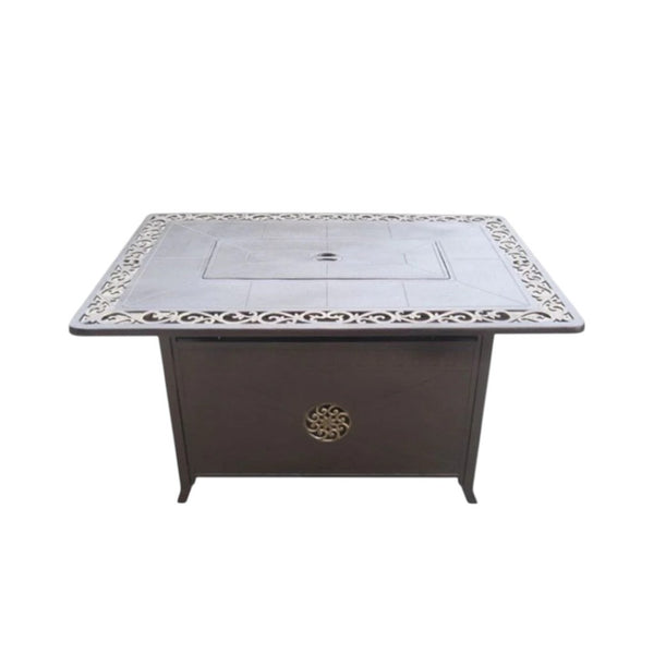 HomeRoots 42000 BTU 35" Bronze Aluminum Propane Fire Pit Table with Cover – Elegant Outdoor Heating Solution 479064