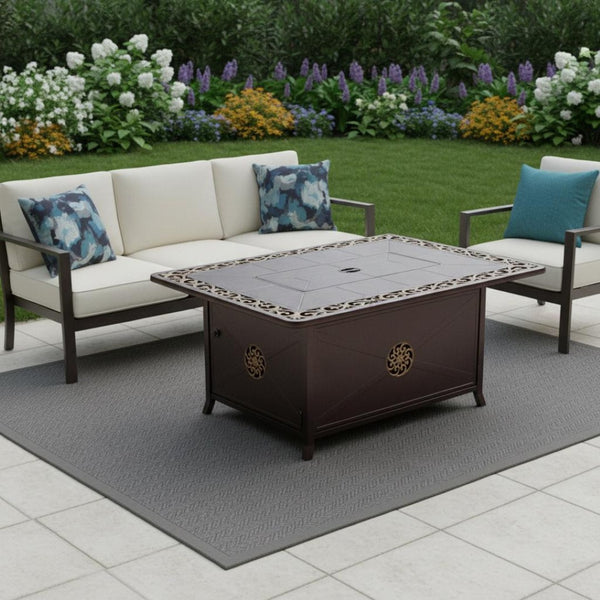HomeRoots 42000 BTU 35" Bronze Aluminum Propane Fire Pit Table with Cover – Elegant Outdoor Heating Solution 479064