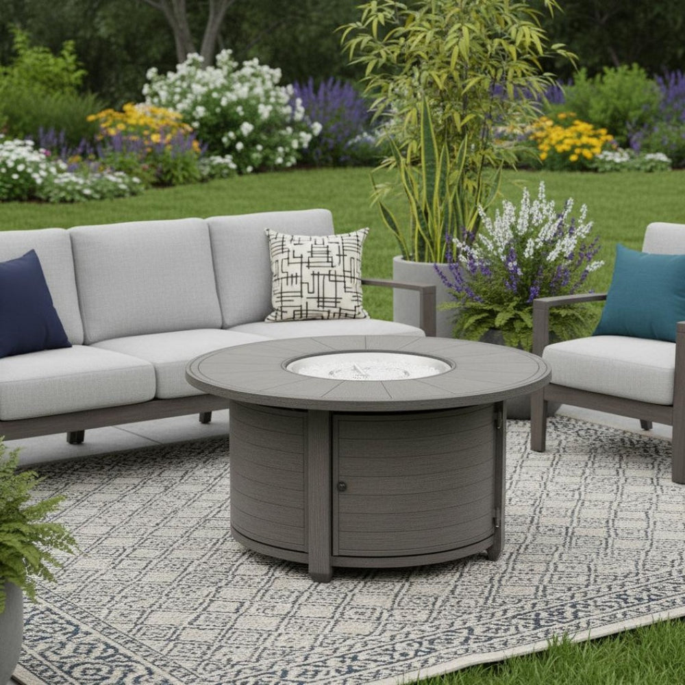 HomeRoots 42000 BTU 44" Gray Aluminum Round Propane Fire Pit Table with Cover for Cozy Outdoor Gatherings 479065
