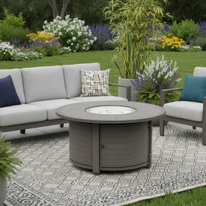 HomeRoots 42000 BTU 44" Gray Aluminum Round Propane Fire Pit Table with Cover for Cozy Outdoor Gatherings 479065