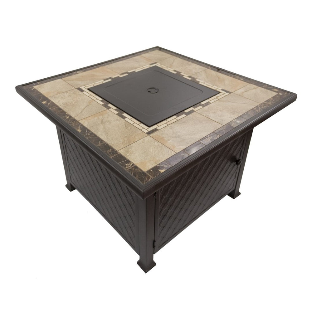 HomeRoots 50000 BTU Elegant 40" Square Black & Brown Steel Propane Fire Pit Table with Cover for Outdoors 479071