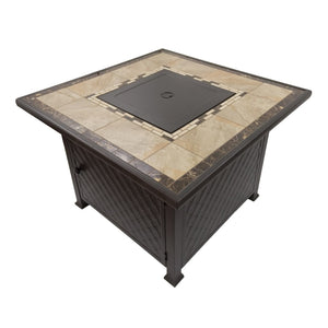 HomeRoots 50000 BTU Elegant 40" Square Black & Brown Steel Propane Fire Pit Table with Cover for Outdoors 479071