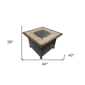 HomeRoots 50000 BTU Elegant 40" Square Black & Brown Steel Propane Fire Pit Table with Cover for Outdoors 479071