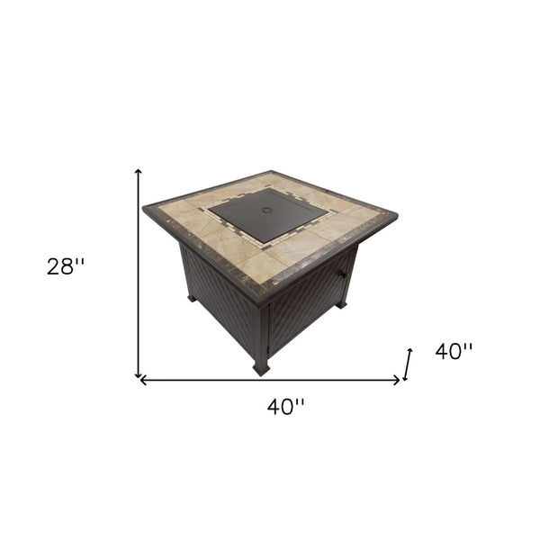 HomeRoots 50000 BTU Elegant 40" Square Black & Brown Steel Propane Fire Pit Table with Cover for Outdoors 479071