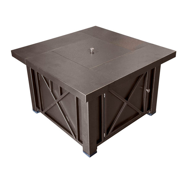 HomeRoots 40000 BTU Square Propane Fire Pit Table in Antiqued Bronze - Stylish, Durable, and Easy to Use! 479073