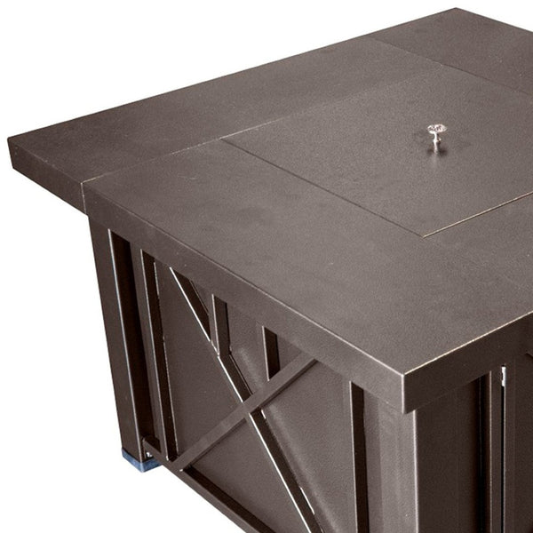 HomeRoots 40000 BTU Square Propane Fire Pit Table in Antiqued Bronze - Stylish, Durable, and Easy to Use! 479073