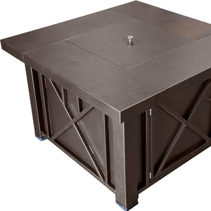 HomeRoots 40000 BTU Square Propane Fire Pit Table in Antiqued Bronze - Stylish, Durable, and Easy to Use! 479073