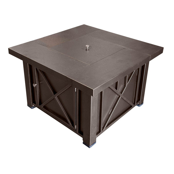 HomeRoots 40000 BTU Square Propane Fire Pit Table in Antiqued Bronze - Stylish, Durable, and Easy to Use! 479073
