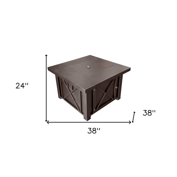 HomeRoots 40000 BTU Square Propane Fire Pit Table in Antiqued Bronze - Stylish, Durable, and Easy to Use! 479073