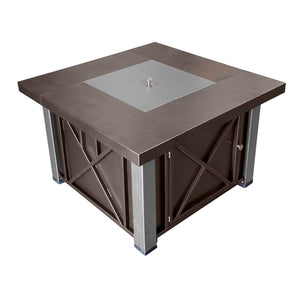 HomeRoots 40000 BTU Square Fire Pit Table - Antiqued Bronze & Silver Finish for Stylish Outdoor Gatherings 479074