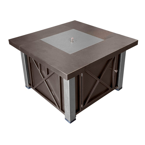 HomeRoots 40000 BTU Square Fire Pit Table - Antiqued Bronze & Silver Finish for Stylish Outdoor Gatherings 479074