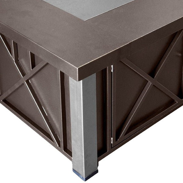 HomeRoots 40000 BTU Square Fire Pit Table - Antiqued Bronze & Silver Finish for Stylish Outdoor Gatherings 479074