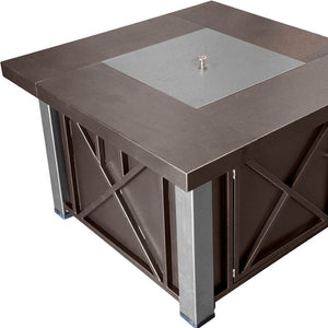 HomeRoots 40000 BTU Square Fire Pit Table - Antiqued Bronze & Silver Finish for Stylish Outdoor Gatherings 479074