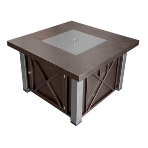 HomeRoots 40000 BTU Square Fire Pit Table - Antiqued Bronze & Silver Finish for Stylish Outdoor Gatherings 479074