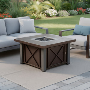 HomeRoots 40000 BTU Square Fire Pit Table - Antiqued Bronze & Silver Finish for Stylish Outdoor Gatherings 479074