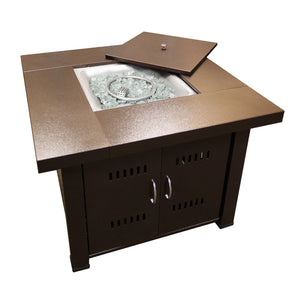 HomeRoots 40000 BTU Antiqued Bronze Steel Square Propane Fire Pit Table - Stylish, Durable & Cozy Outdoor Essential 479075