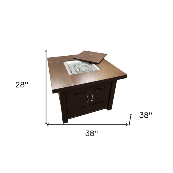 HomeRoots 40000 BTU Antiqued Bronze Steel Square Propane Fire Pit Table - Stylish, Durable & Cozy Outdoor Essential 479075