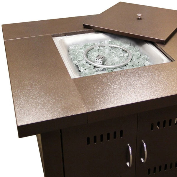 HomeRoots 40000 BTU Antiqued Bronze Steel Square Propane Fire Pit Table - Stylish, Durable & Cozy Outdoor Essential 479075