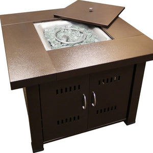 HomeRoots 40000 BTU Antiqued Bronze Steel Square Propane Fire Pit Table - Stylish, Durable & Cozy Outdoor Essential 479075