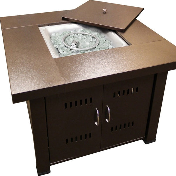 HomeRoots 40000 BTU Antiqued Bronze Steel Square Propane Fire Pit Table - Stylish, Durable & Cozy Outdoor Essential 479075