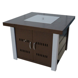 HomeRoots 40000 BTU 38" Square Antiqued Bronze & Silver Steel Propane Fire Pit Table with Cover & Control 479076