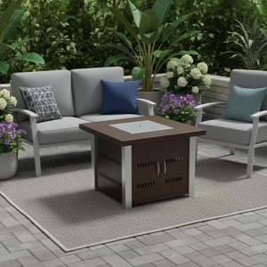 HomeRoots 40000 BTU 38" Square Antiqued Bronze & Silver Steel Propane Fire Pit Table with Cover & Control 479076