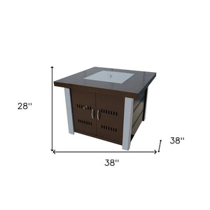 HomeRoots 40000 BTU 38" Square Antiqued Bronze & Silver Steel Propane Fire Pit Table with Cover & Control 479076