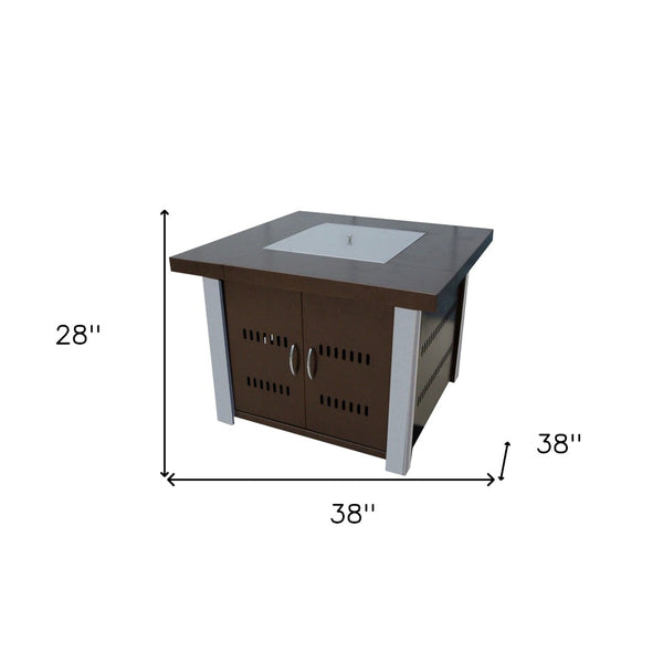 HomeRoots 40000 BTU 38" Square Antiqued Bronze & Silver Steel Propane Fire Pit Table with Cover & Control 479076