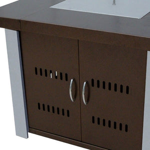 HomeRoots 40000 BTU 38" Square Antiqued Bronze & Silver Steel Propane Fire Pit Table with Cover & Control 479076