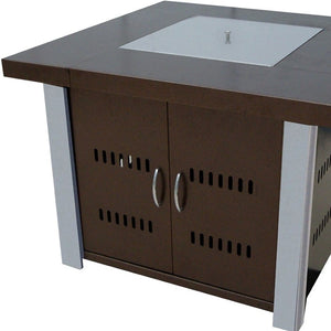 HomeRoots 40000 BTU 38" Square Antiqued Bronze & Silver Steel Propane Fire Pit Table with Cover & Control 479076
