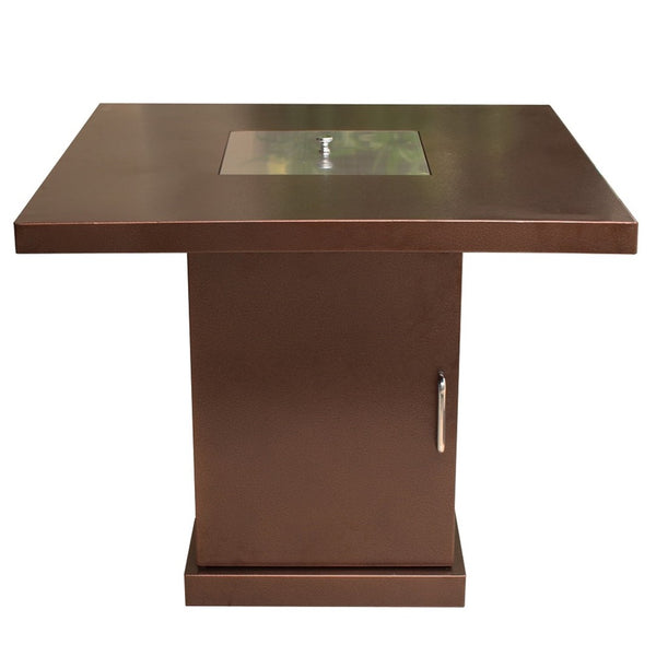 HomeRoots 40000 BTU Square Propane Fire Pit Table with Antiqued Bronze & Gold Finish, Cover & Adjustable Flame 479077