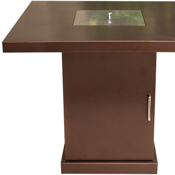 HomeRoots 40000 BTU Square Propane Fire Pit Table with Antiqued Bronze & Gold Finish, Cover & Adjustable Flame 479077