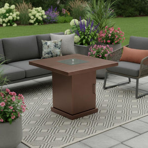 HomeRoots 40000 BTU Square Propane Fire Pit Table with Antiqued Bronze & Gold Finish, Cover & Adjustable Flame 479077