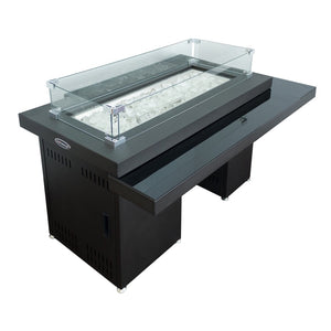 HomeRoots 50000 BTU Rectangular Fire Pit Table - Stylish Black Steel with Clear Glass, Cover & Adjustable Flame 479078
