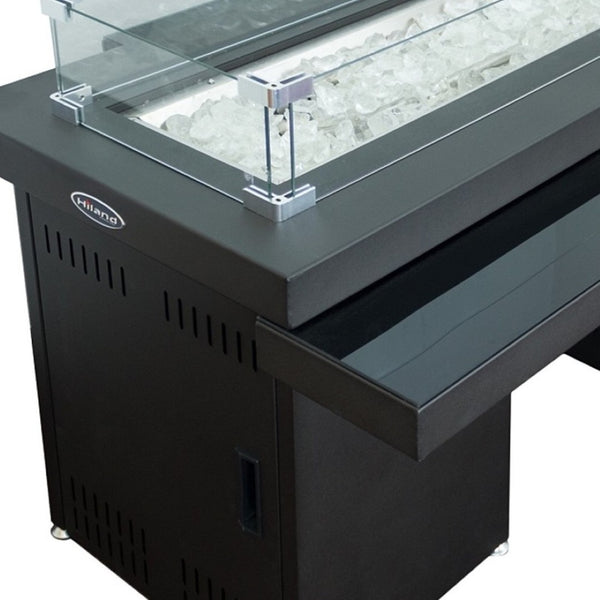 HomeRoots 50000 BTU Rectangular Fire Pit Table - Stylish Black Steel with Clear Glass, Cover & Adjustable Flame 479078