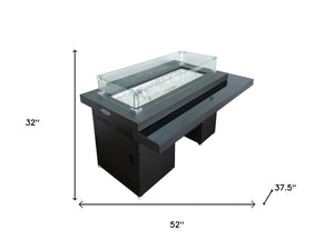 HomeRoots 50000 BTU Rectangular Fire Pit Table - Stylish Black Steel with Clear Glass, Cover & Adjustable Flame 479078