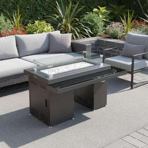 HomeRoots 50000 BTU Rectangular Fire Pit Table - Stylish Black Steel with Clear Glass, Cover & Adjustable Flame 479078