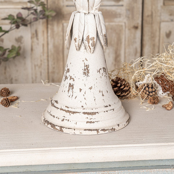 English Elm Vintage Metal Candelabra with Scrollwork Arms and Off-white Patina for Elegant Dining W2946P243906