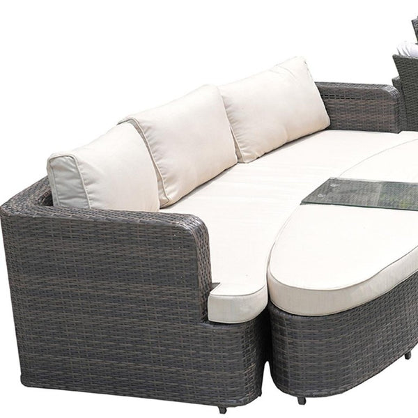 Eleven Piece Outdoor Wicker Conversation Set with Fire Pit Table for Patio Entertaining
