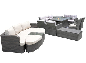Eleven Piece Outdoor Wicker Conversation Set with Fire Pit Table for Patio Entertaining