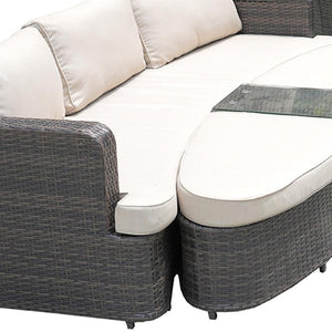 Eleven Piece Outdoor Wicker Conversation Set with Fire Pit Table for Patio Entertaining