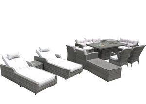 Homeroots Twelve Piece Outdoor Gray Wicker Multiple Chairs Seating Group Fire Pit Included With White Cushions  Wicker 479112