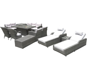 Homeroots Twelve Piece Outdoor Gray Wicker Multiple Chairs Seating Group Fire Pit Included With White Cushions  Wicker 479112