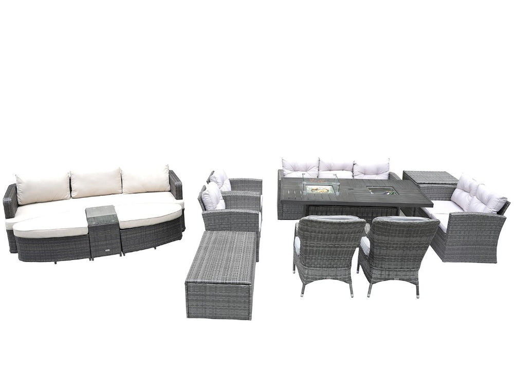 HomeRoots Eleven Piece Outdoor Wicker Conversation Set with Fire Pit Table for Patio Entertaining 78" W x 60" H x 50" D - B 479113