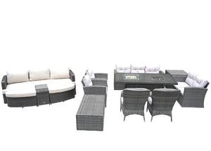 HomeRoots Eleven Piece Outdoor Wicker Conversation Set with Fire Pit Table for Patio Entertaining 78" W x 60" H x 50" D - B 479113