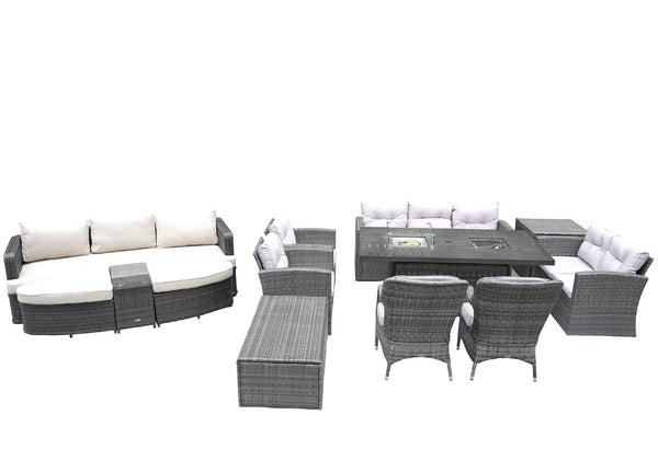 HomeRoots Eleven Piece Outdoor Wicker Conversation Set with Fire Pit Table for Patio Entertaining 78" W x 60" H x 50" D - B 479113