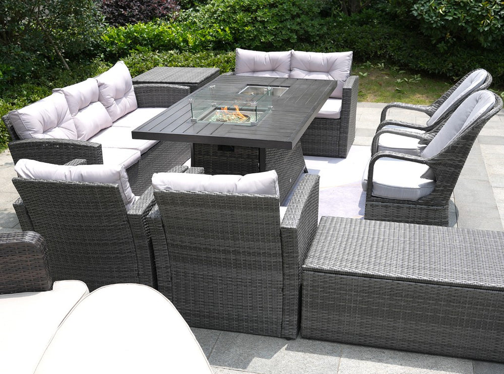 HomeRoots Eleven Piece Outdoor Wicker Conversation Set with Fire Pit Table for Patio Entertaining 78" W x 60" H x 50" D - B 479113